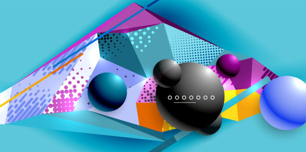 抽象的几何海报创建多边形三角形元素，线，球，材料纹理，全息元素素材图片