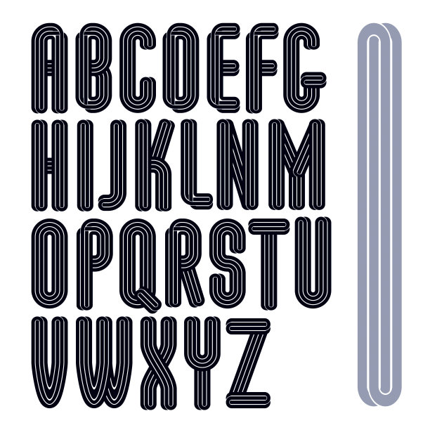 一组向量大写字母，高大时髦，与平行线隔离，可用于海报创作的娱乐业务。图片下载