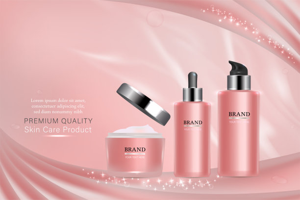 粉色化妆品容器与广告背景准备使用，奢侈的皮肤护理广告图片下载