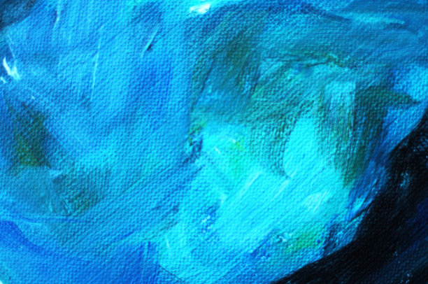 画布的纹理与大笔刷的蓝色油画。图片下载