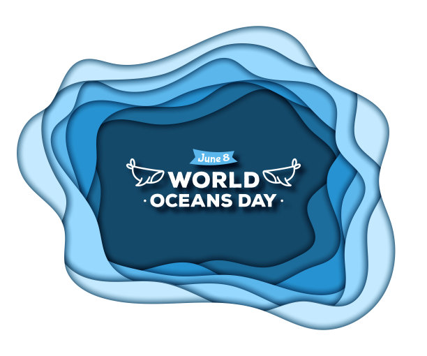 世界海洋日纸艺术概念。庆祝活动致力于保护和保护世界的海洋、水和生态系统。图片下载