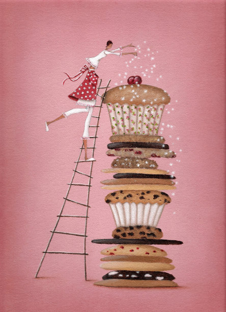 生日，母亲节，庆祝，女孩装饰纸杯蛋糕和饼干图片下载