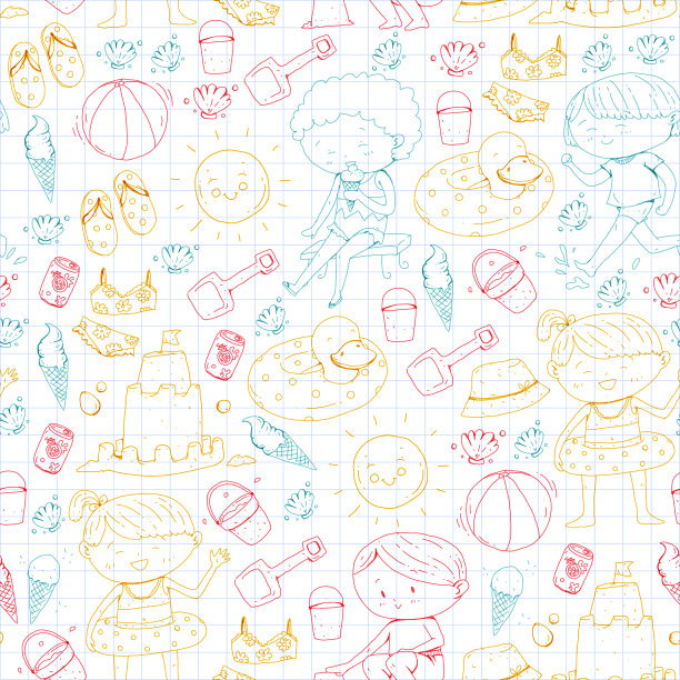 孩子们在快乐的暑假。海滩,旅游探险图片下载