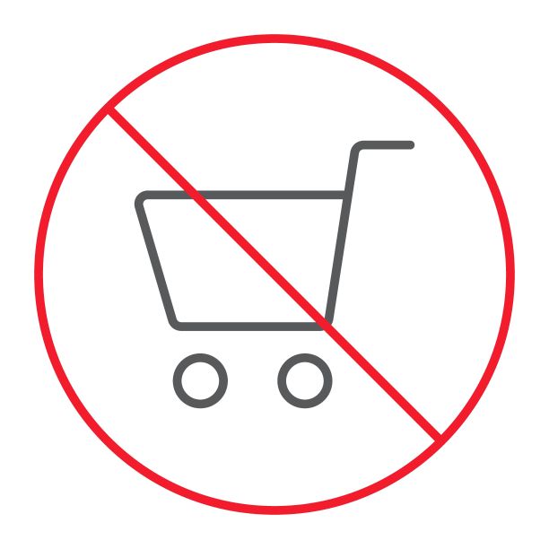 禁止购物细线图标，禁止标志，禁止商店标志矢量图形，白色背景上的线性图案，eps 10。图片下载