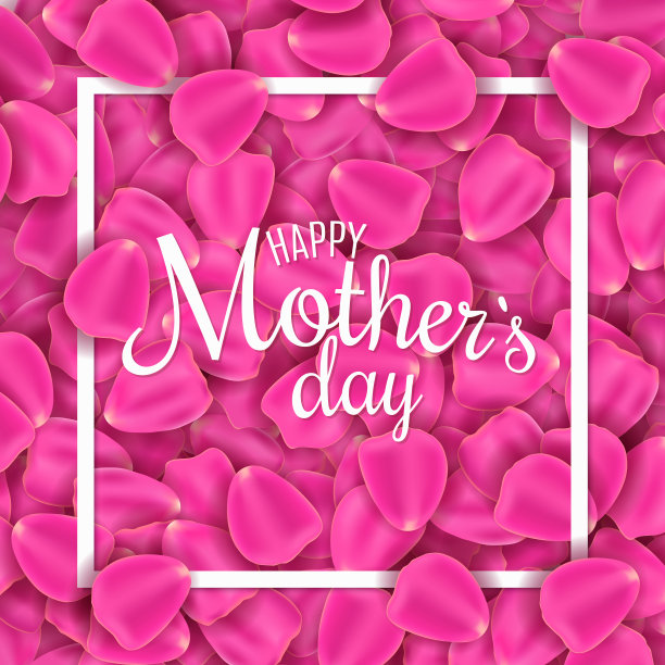 母亲节快乐。粉色玫瑰花瓣的贺卡。花瓣。我爱妈妈。框架与书法文本。矢量插图。每股收益10图片下载