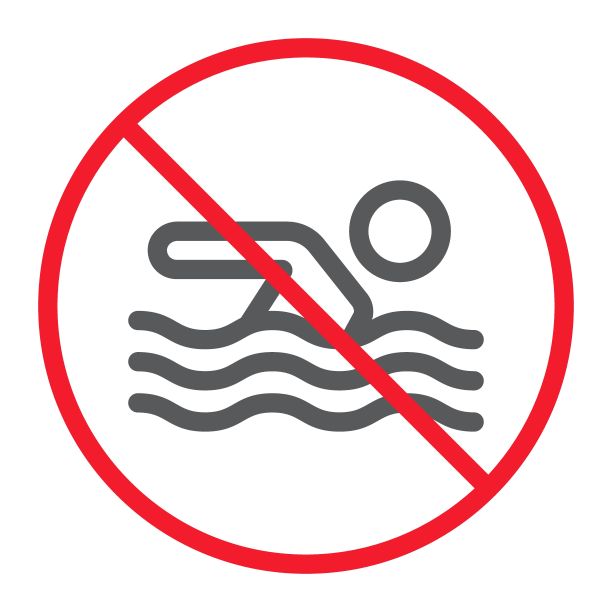禁止游泳线性图标，禁止标志矢量图形，白色背景上的线性图案，eps 10图片下载