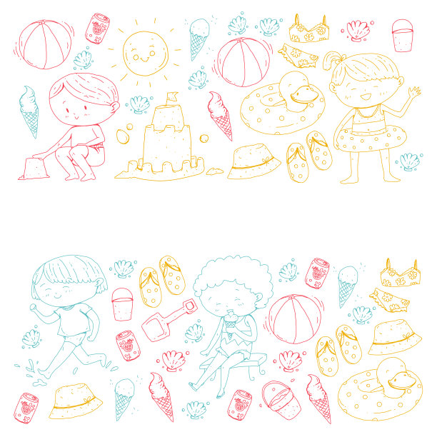 孩子们在快乐的暑假。海滩,旅游探险图片下载