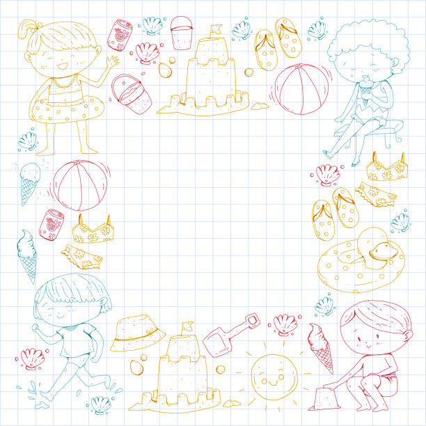 孩子们在快乐的暑假。海滩,旅游探险图片下载