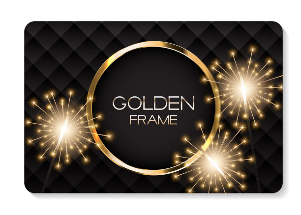 抽象卡片与金色框架和孟加拉灯矢量插图图片下载