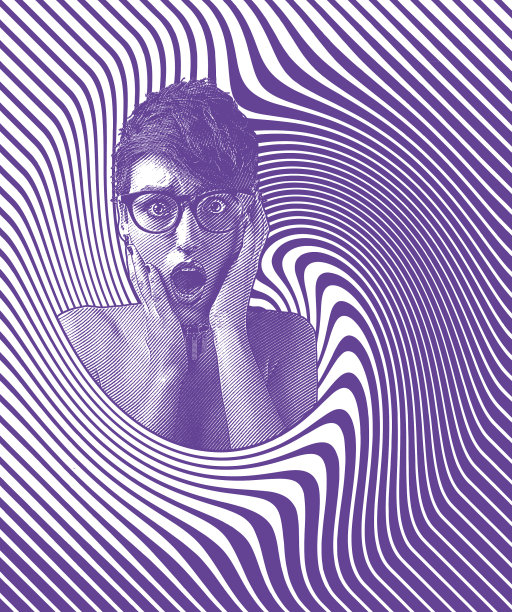 女人的头与震惊的面部表情和半色调模式图片下载