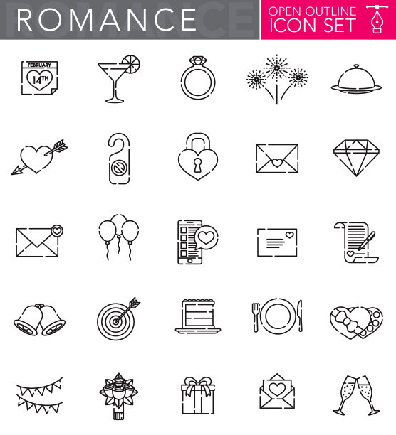 浪漫开放轮廓图标集图片下载