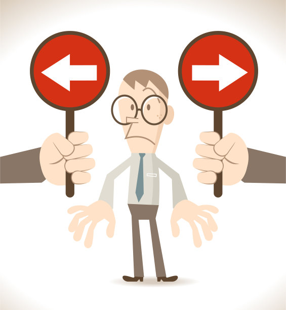 方向选择概念：手持方向指示牌的商人图片下载