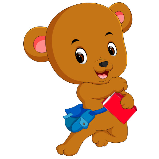 小熊背着书包去上学素材图片