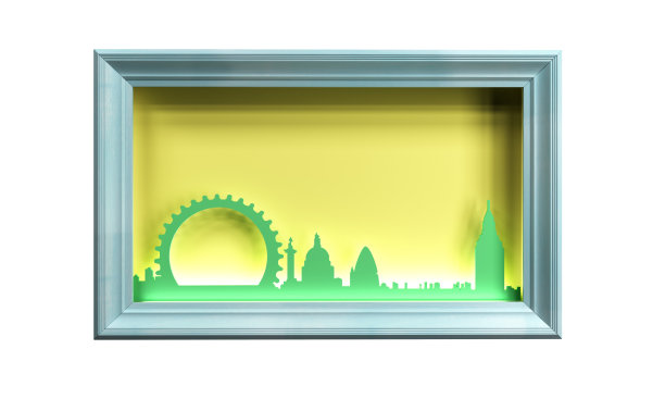 现代旅游理念的梦想，规划，回忆。城市轮廓墙框架3d渲染图像图片下载