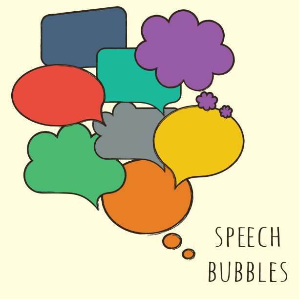手绘，彩色讲话气泡孤立在米色。矢量图图片下载