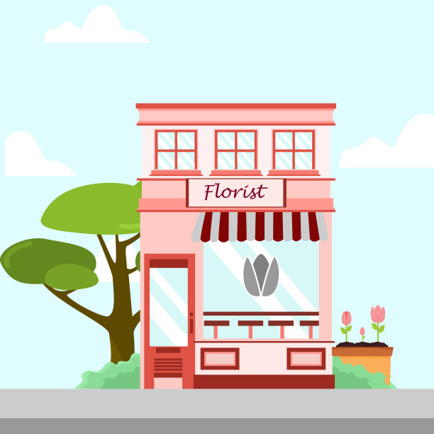 花店前建筑背景插图图片下载