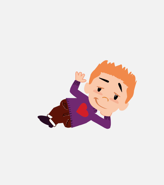 一个穿着心形套衫的白人男孩躺着，用梦幻般的表情迎接他。图片下载