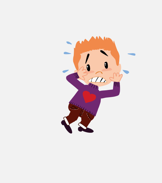 一个穿着心形套头衫的白人男孩非常惊慌地用手敲了敲脑袋。图片下载