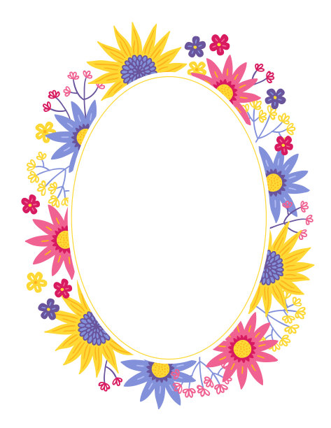 夏日贺卡与向日葵，树枝和椭圆形空白标签图片下载