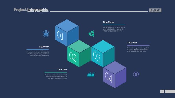 四个立方体过程图表幻灯片模板图片下载