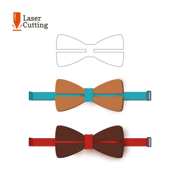 激光切割蝴蝶结模板。矢量剪影切割蝴蝶结在车床上制成的木材，金属，塑料。时尚配饰的设计理念图片下载