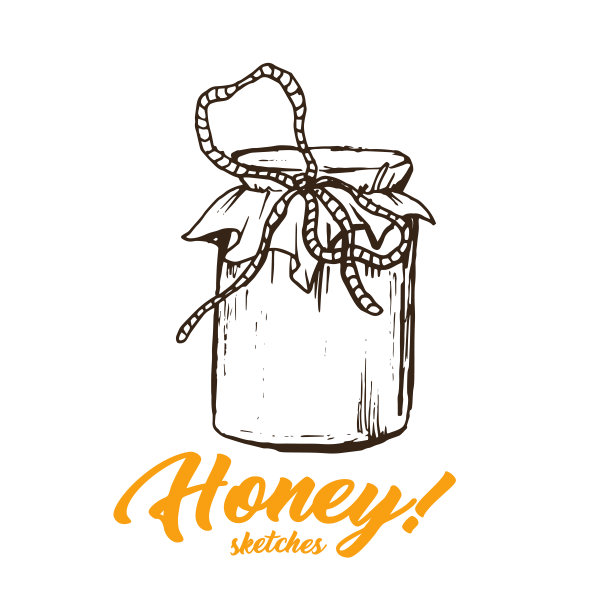 蜂蜜素描玻璃瓶，蜂蜜手绘超级食品有机产品设计，矢量插图图片下载