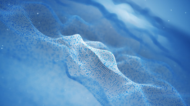 混乱的表面，蓝色和白色的粒子波动图片下载