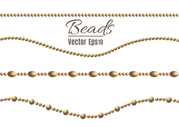 一条美丽的金色链条。串珠是真实绝缘的。金珠设计的装饰元素。矢量图素材图片