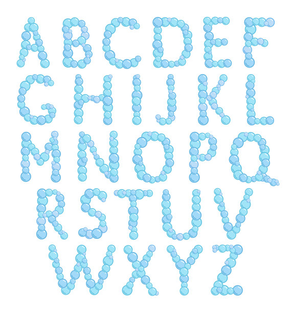 字母表，气泡字母，泡沫字体，矢量图片下载