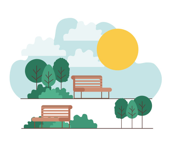 带椅子的公园场景图片下载