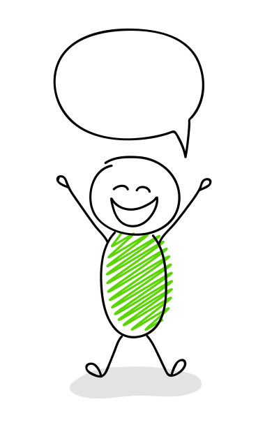 滑稽的stickman用空洞的言语泡泡兴奋的面部表情。向量。图片下载