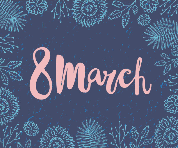 矢量8三月，妇女节卡片。毛笔字母与手绘涂鸦图片下载