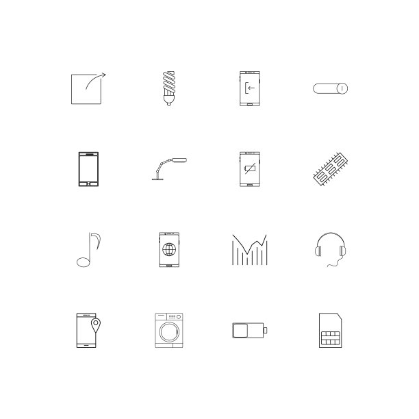 设备简单的线性图标设置。概述了矢量图标图片下载