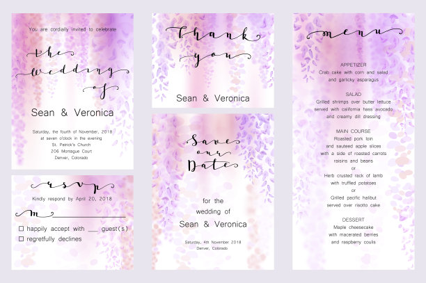 保存日期卡，婚礼请柬，贺卡和美丽的鲜花和信件图片下载