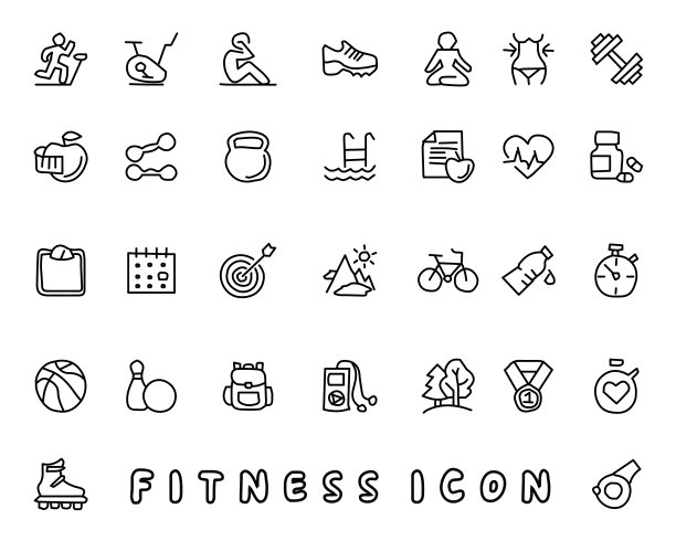 健身手绘图标设计说明，线条风格图标，为应用程序和web设计图片下载