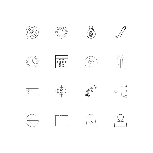 业务简单的线性图标集。概述了矢量图标图片下载