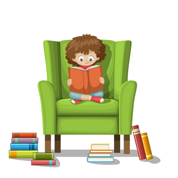 孩子坐在椅子上看书图片下载