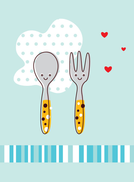 瓦伦丁叉子和勺子夫妇矢量图片下载