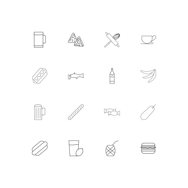 食物和饮料简单的线性图标设置。概述了矢量图标图片下载