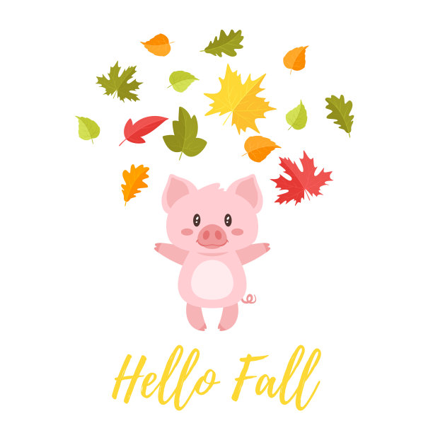 猪翻动秋天五颜六色的树叶素材图片