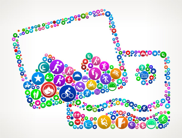 山脉和海洋冒险旅行矢量图标模式的两张照片图片下载