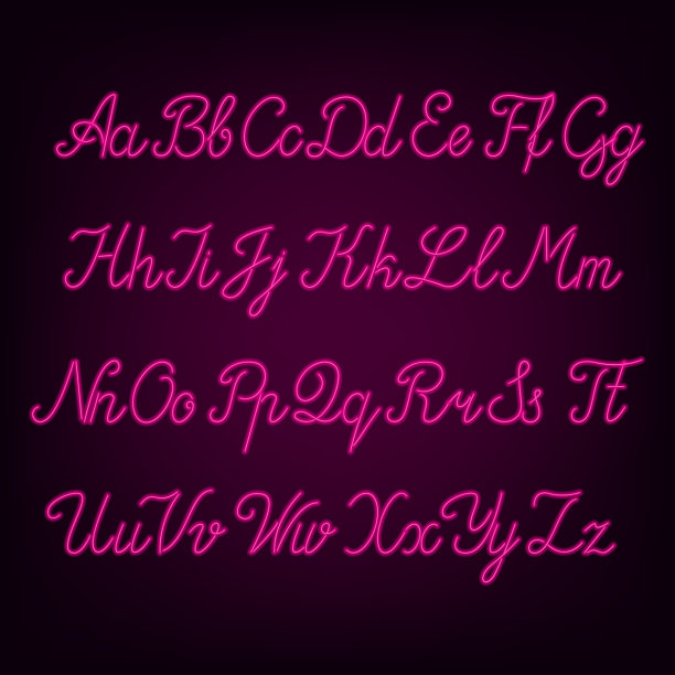 粉色氖气字母字体。霓虹色的大写字母和小写字母。图片下载