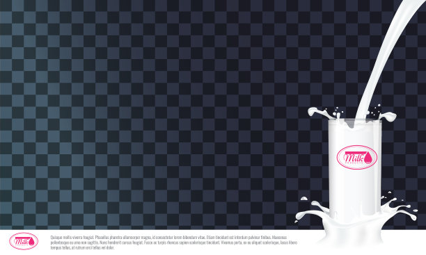 现实的矢量玻璃倒牛奶溅。空牛奶广告或横幅模板为您的设计。图片下载