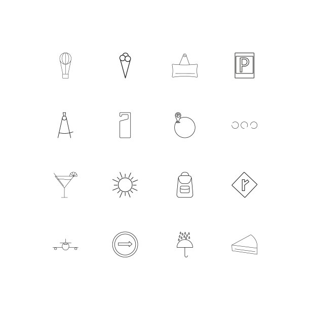 旅行简单的线性图标集。概述了矢量图标图片下载