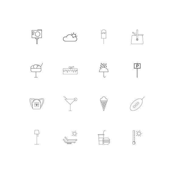 旅行简单的线性图标集。概述了矢量图标图片下载