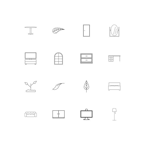 家具简单线性图标集。概述了矢量图标图片下载