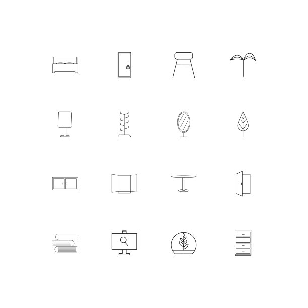 家具简单线性图标集。概述了矢量图标图片下载