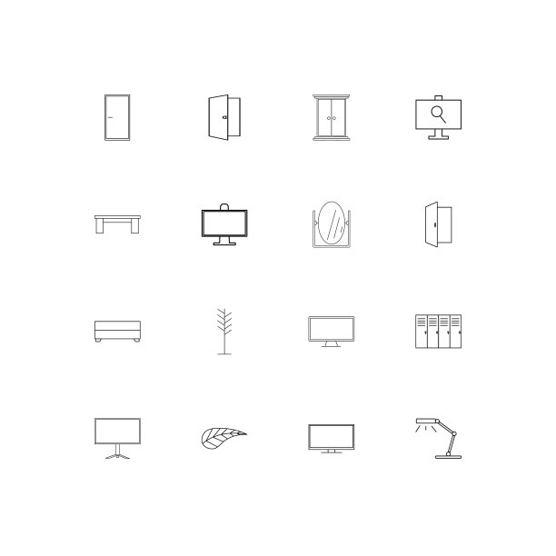 家具简单线性图标集。概述了矢量图标图片下载