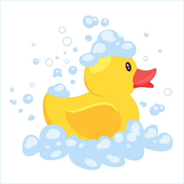 黄色的鸭子在肥皂泡沫图片下载