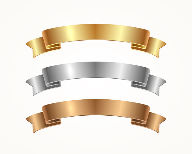 一套旗帜丝带-金，银，青铜。矢量插图。图片下载